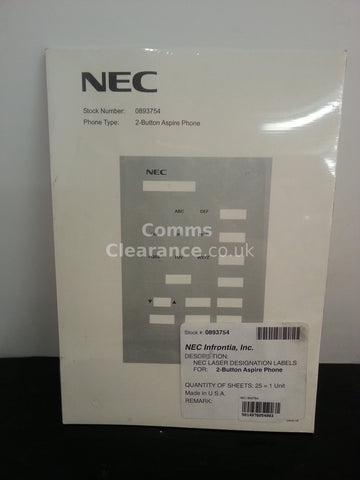 NEC Aspire 2 Button Phone Desi (Designation, Inlay) Labels